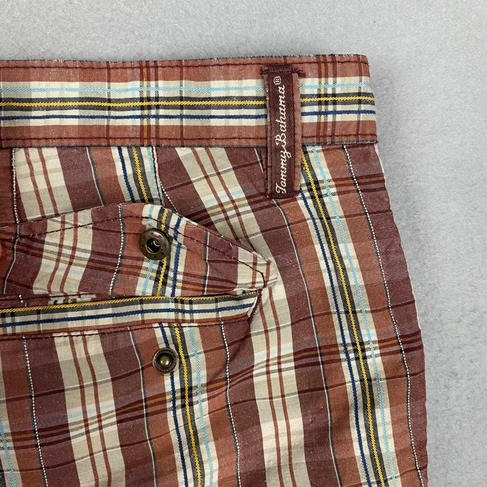 Tommy Bahama Plaid Shorts Mens 40 Brown Linen Silk Blend Flat‎ Front Check Golf